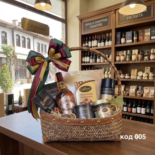 Подаръчна кошница с уиски Chivas Regal и кафе , код 005