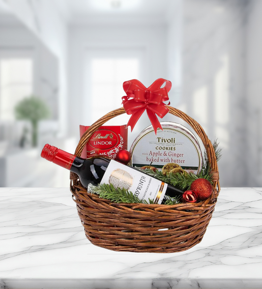Коледна Подаръчна кошница с червено вино Labyrinth и бисквити, код 791