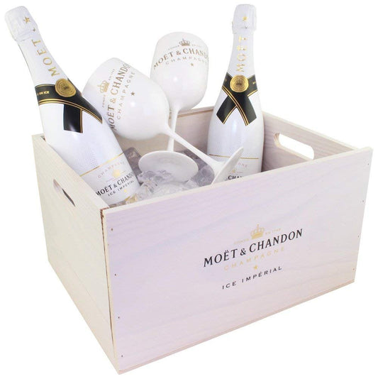 Пенливо вино Moet & chandonice imperial + a wooden box and two white glasses 2 x 750 ml